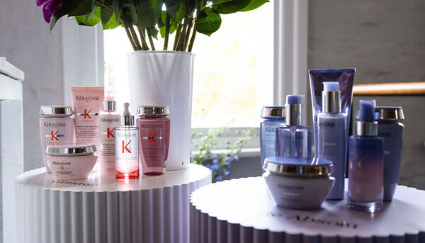 Kerastase products on plinths
